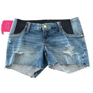 NWT Isabel Maternity 26/2 Distressed Jean Shorts Stretch Side Panels 4” Inseam
